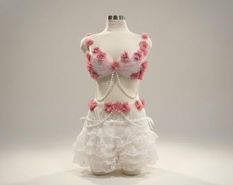 Floral Pink Outfit, Rave/Beach/Festival Outfit, Full Set, All-in-one