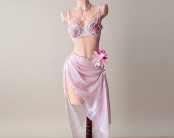 Pink Seashell Rave Outfit, Beach Festival Full Set (ONE SIZE)