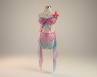 Pink Ocean Festival Outfit, All-in-one Beachwear, Summer Dance Set (Free size)