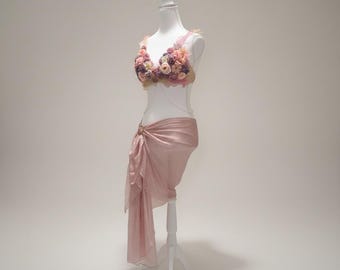 Floral Festival Outfit, Pink Flower Set, Feminine Energy Rave Wear (One size)
