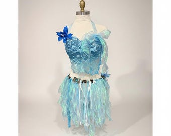 Blue Ocean Festival Outfit, All-in-one Beachwear, Summer Dance Set (Free size)