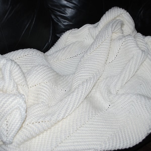 Crocheted Large Soft White Ripple Afghan