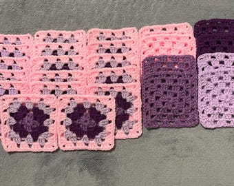 Crocheted Granny Squares (25) In purples and pink