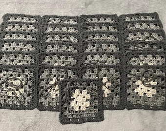 Crocheted Granny Squares (25) in Gray Tones