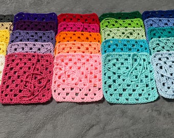 Crocheted Granny Squares (25) in Solid colors