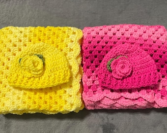 Afghan grand-mère au crochet avec 1 bonnet pour bébé