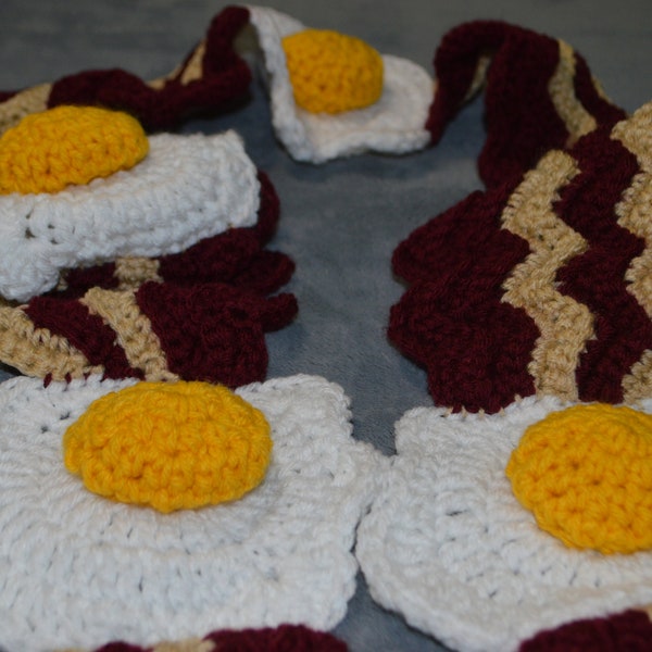 Crocheted Bacon & Egg fun scarf