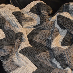 Large Crocheted Ripple Afghan in Grey Tones