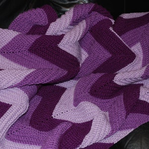 Crocheted Large Ripple Afghan in Purples