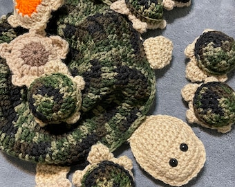 Crocheted Turtle Memory Game with 20 Baby Turtles