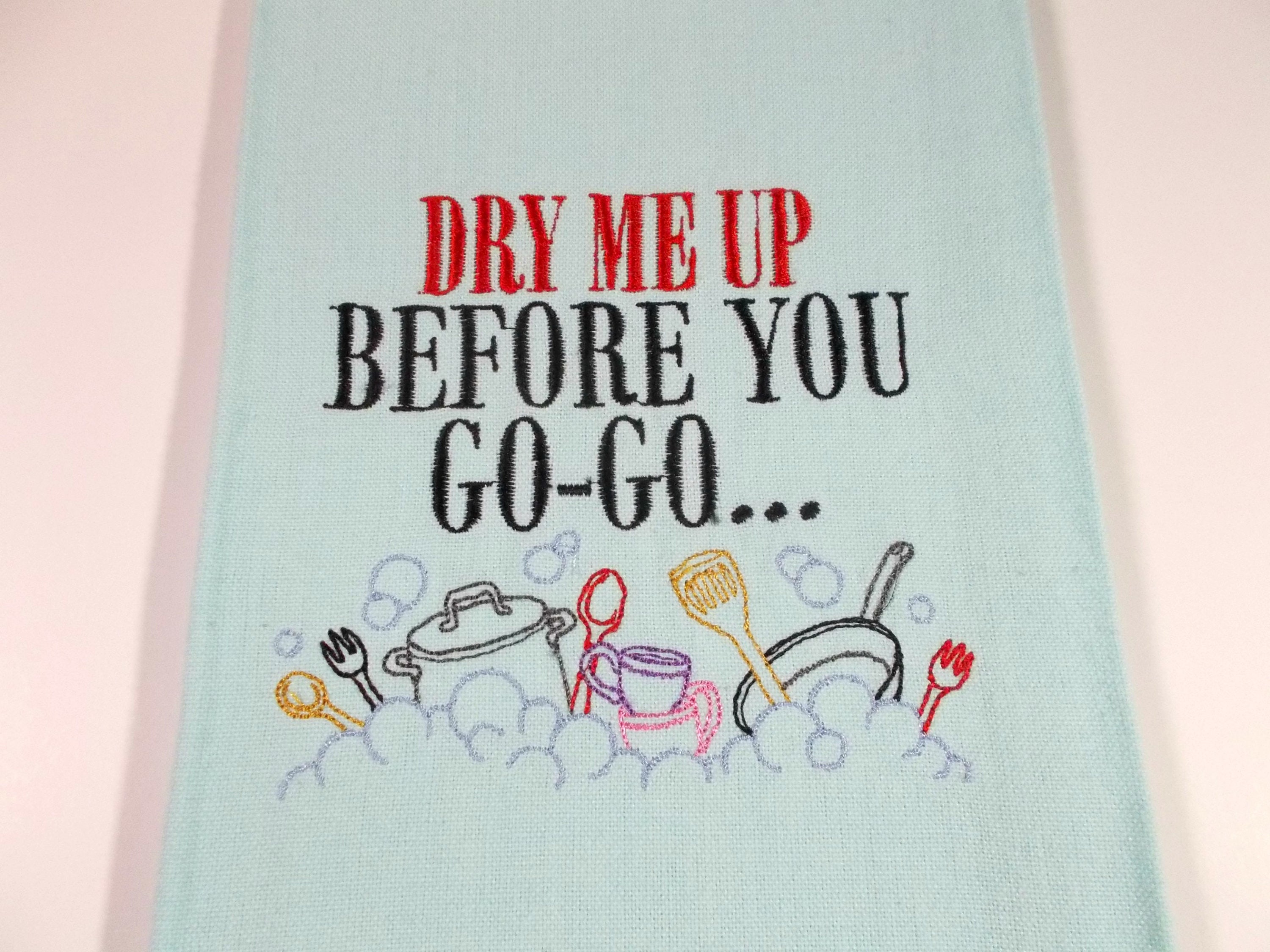 Dirty dishes humor  embroidered towel  kitchen towel  pots  pans