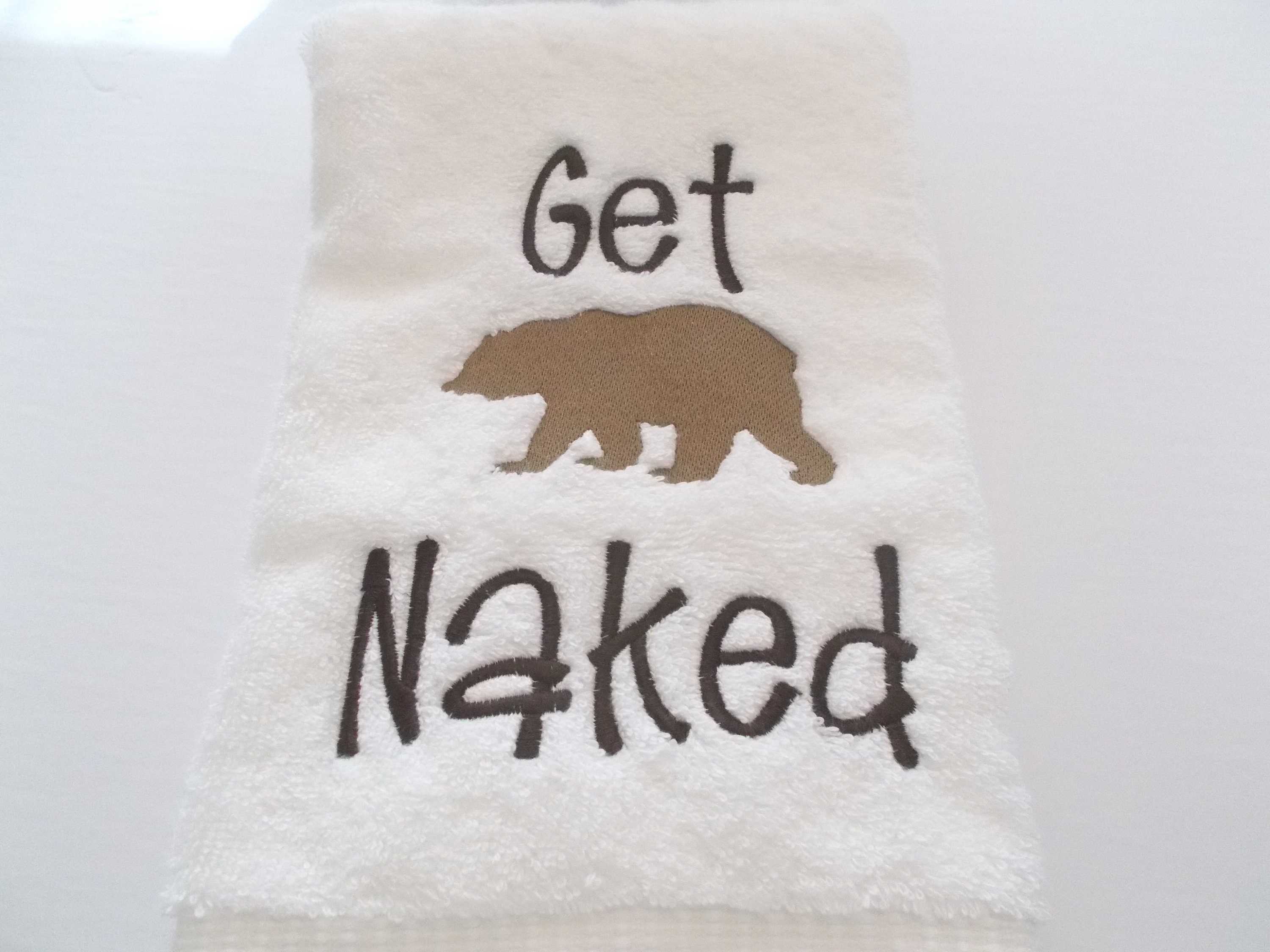 Bear - naked - cabin - lake house - Hand Towel - Bathroom - Embroidered  towel - Bathroom Hand Towel - funny bathroom - bathroom Towel 