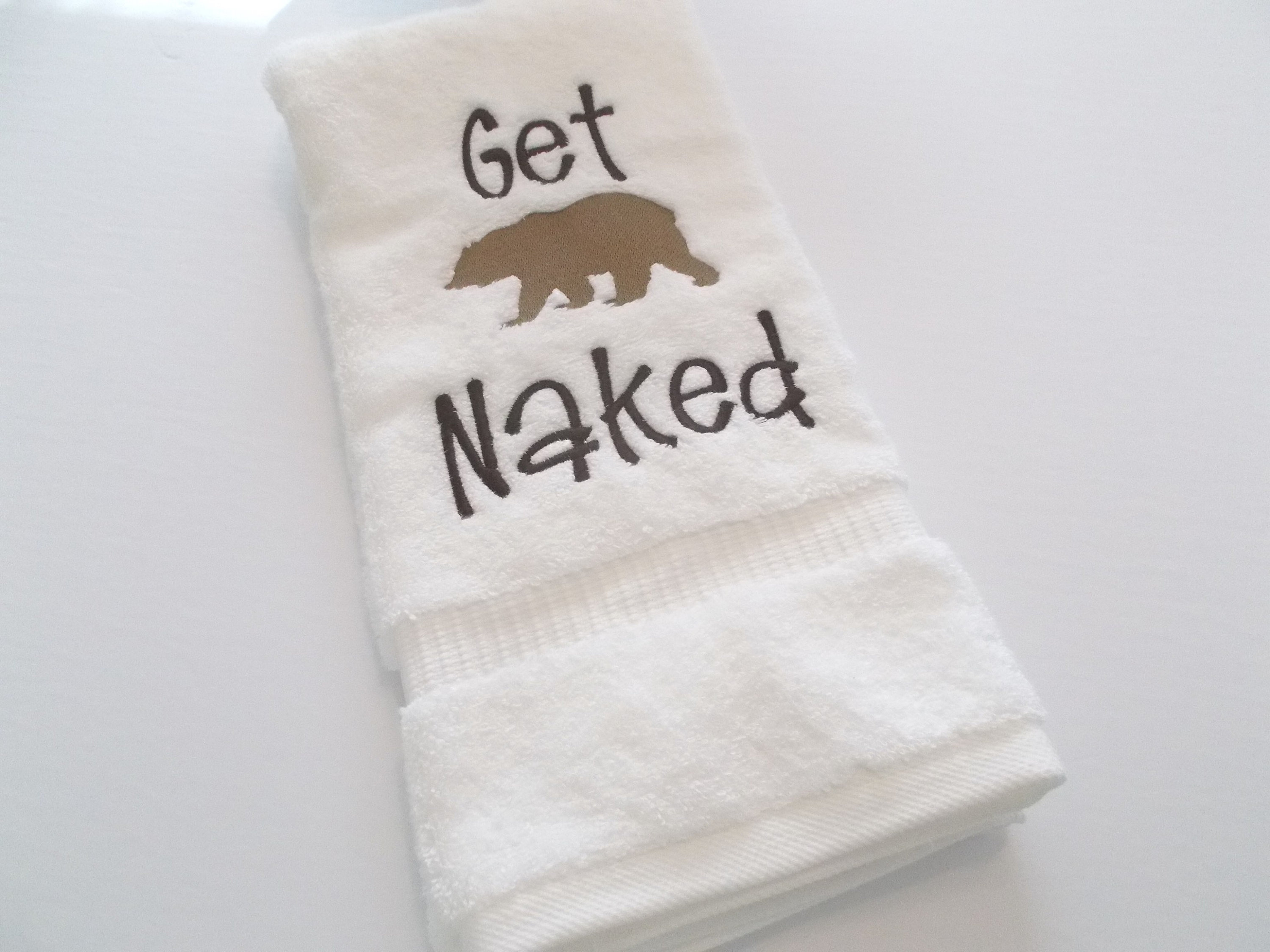 Bear - naked - cabin - lake house - Hand Towel - Bathroom - Embroidered  towel - Bathroom Hand Towel - funny bathroom - bathroom Towel 