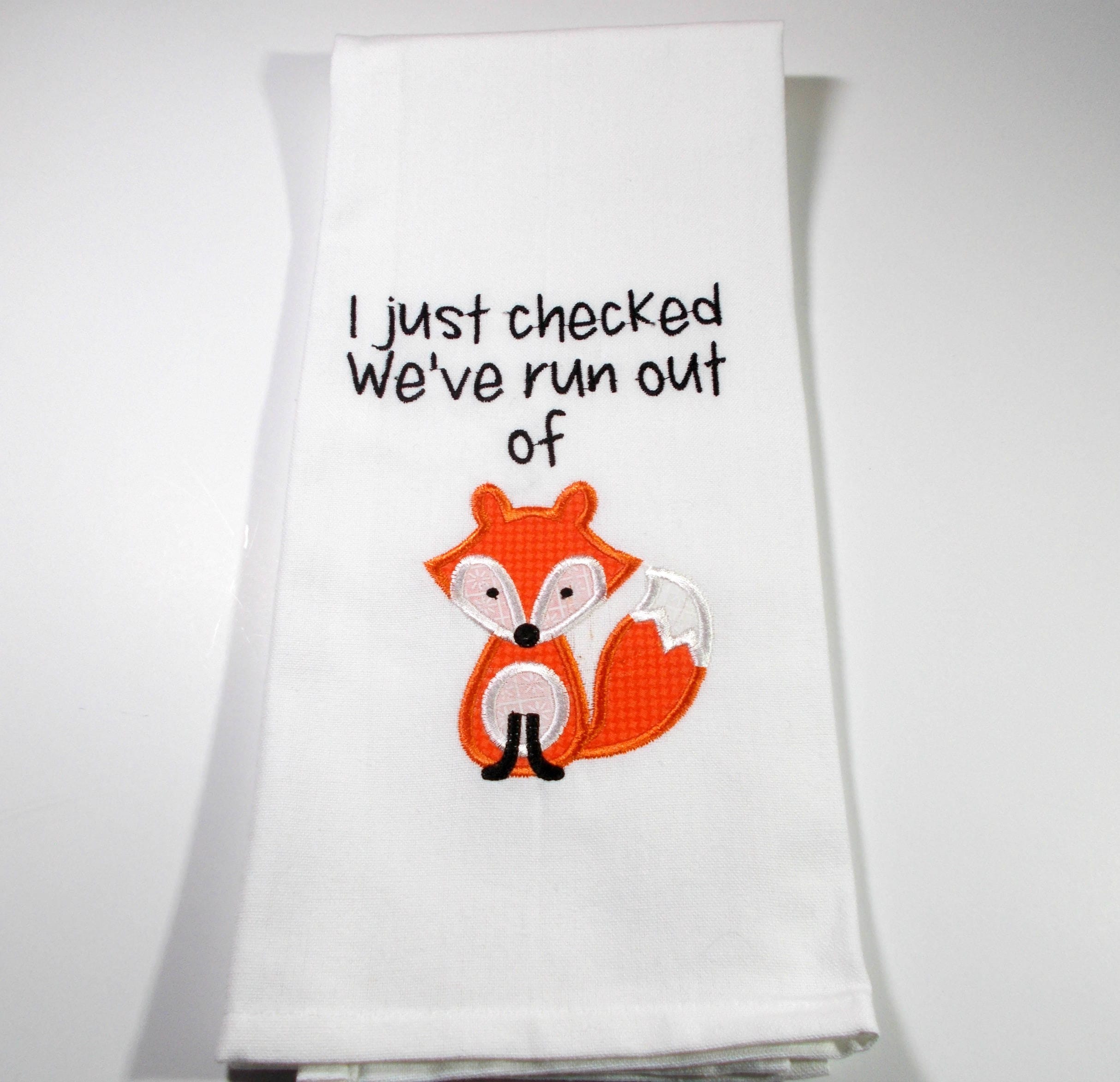 Embroidered Towel Kitchen Towel Funny Fox Kitchen Towel Funny