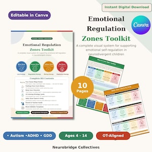 Emotional Regulation Zones Toolkit | Autism ADHD Kids Feelings Chart | Calming Strategy Cards | OT Visual Support Tool Ages 4–14