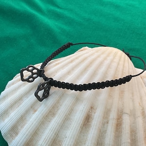 Double Paw Print Black Knotted String Bracelet