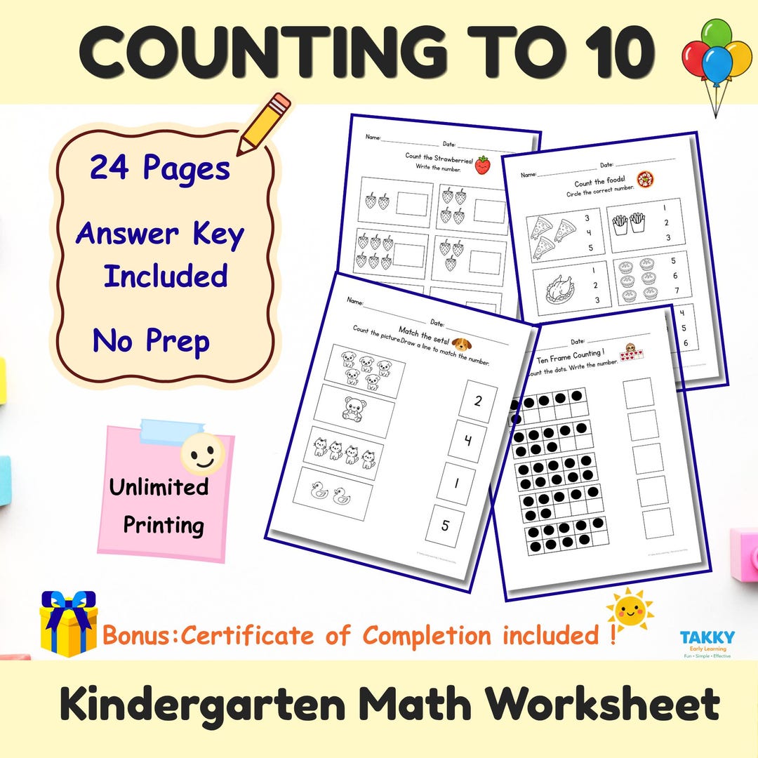 Counting to 10 Worksheets Kindergarten | Math Worksheets | No Prep ...