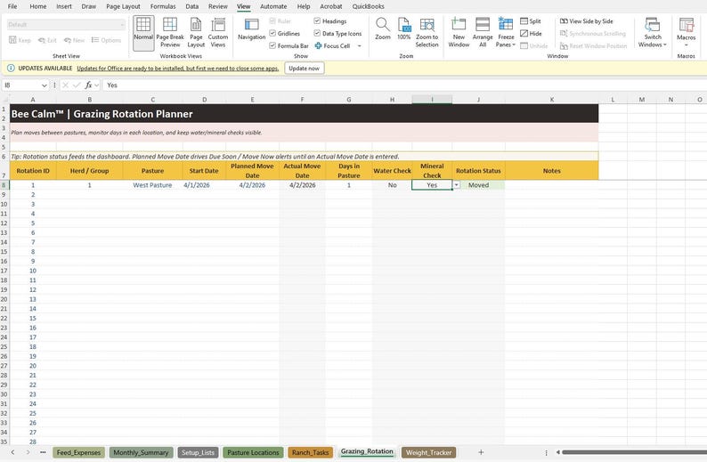 Sequential Column Rotation Inventory Example Farm & Ranch Management Spreadsheet, Livestock Tracker, Inventory Log ...
