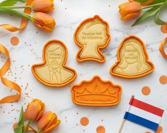 Koningsdag Cookie Cutters Set | Dutch King’s Day Koekjesvorm | Dog Treat Cutter | Clay & Playdough Cutters | Royal King Queen Shapes