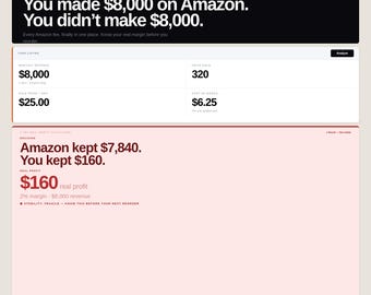 Calcolatore di profitto per Amazon FBA: profitto reale al netto di commissioni e spese pubblicitarie.