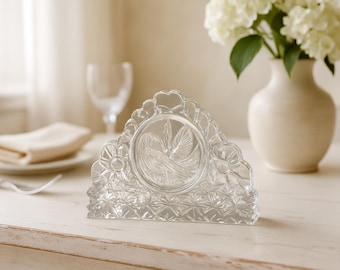 Portatovaglioli in cristallo Hofbauer Byrdes / Anni '60, cristallo al piombo pressato con motivo a uccelli / Elegante decorazione per la tavola