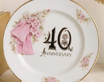 Piatto in porcellana Chatillon per il 40° anniversario / Decorazione commemorativa floreale vintage / Regalo per l'anniversario di rubino per lei