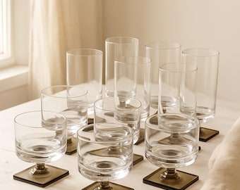 Bicchieri Georg Jensen Berlin / Bicchieri con base quadrata fumé / Regalo elegante per collezionisti