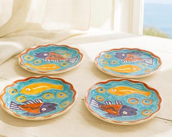 Starfish Plates Set | Hand Painted Terracotta La Musa Italian 1970s | Coastal Kitchen Decor