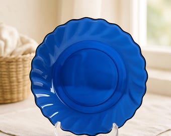 Ciotola da zuppa Arcoroc Ocean Sapphire Blue / Vetro francese vintage, diametro 21,5 cm / Decorazione per cucina in stile moderno di metà secolo
