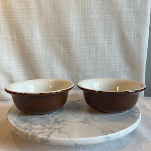 Vintage Hall porslinsskålar, brun droppglasyr restaurangporslin (set om 2)