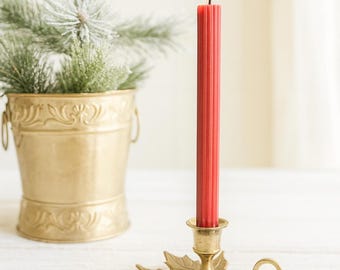 Holly Leaf Candle Holder | Solid Brass Vintage Holiday Decor | Christmas Table Centerpiece