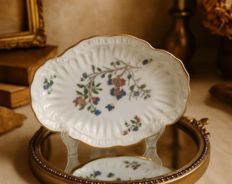 Vintage Limoges Trinket Dish | Porcelain Berries & Butterfly Motif | Gift for Her, French Decor