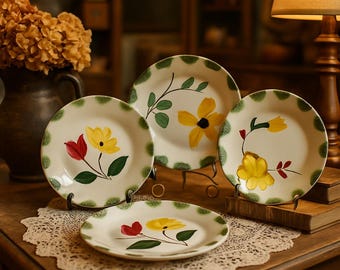 Hand Painted Dinnerware Set | Ceramic Blue Ridge Southern Potteries 1950s | Vintage Collector's Plates
