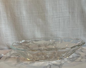 Vintage Pressed Glass Serving Bowl Relish Dish Scalloped Edges