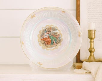 Kahla Madonna Porcelain Plate | Iridescent Pearl Gold 1970s GDR | Vintage Home Decor Collectible | Venus and Cupid | The Three Graces