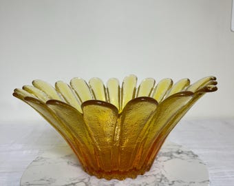 Vintage Blenko 847L Large Sunflower Daisy Bowl Tangerine Amberina Glass 1980s-90s Art Glass UV Reactive Floral Centerpiece