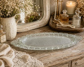 Art Deco Glass Vanity Tray | Oval 1920s-1930s Perfume Display