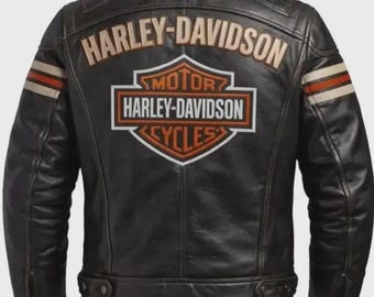 Giacca da motociclista da uomo in pelle nera, cappotto vintage da motociclista, cafe racer, vera pelle, stile Harley, streetwear, regalo per lui