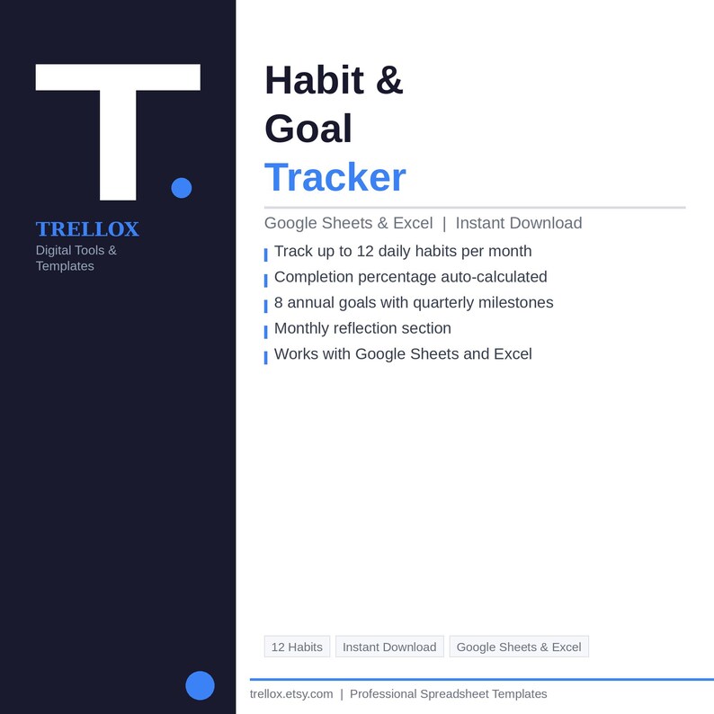 Habit & Goal Tracker | Google Sheets Excel | Daily Habit Log | Annual ...