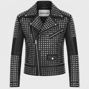 Herren schwarze Nietenlederjacke Punk Rock Biker Slim Fit Designer Stud Jacke