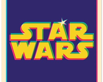 Poster Star Wars-logo jaren 70 - leuke retrokleuren, matte afwerking - klassiek scifi-muurkunstcadeau
