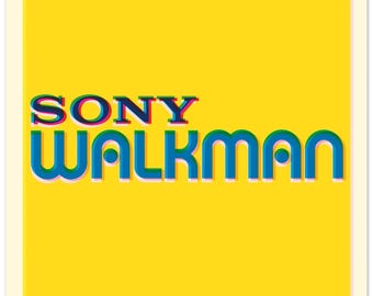 Retro Sony Walkman-logoposter – offsetdruk, mat papier, decor jaren 80