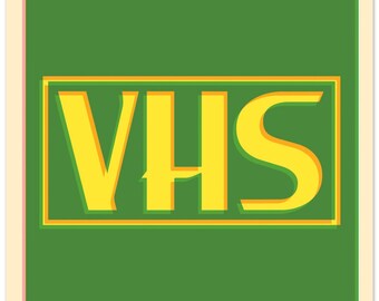 Retro poster met VHS-logo – nostalgiekunstdruk uit de jaren 80, CMYK-offsetontwerp