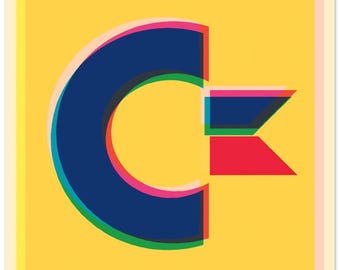 Retro Commodore 64-logoprint - offset CMY-kunst | Vintage computerposter | Uniek technisch cadeau