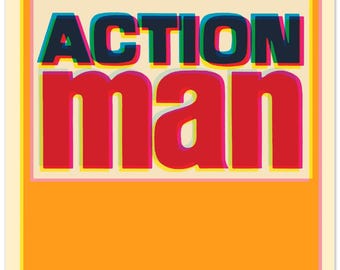 Poster met Action Man-logo | Retro speelgoedkunstdruk jaren 70 en 80 (CMYK-stijl)