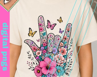 ASL I Love You Shirt, Floral Sign Language Tee, Deaf Awareness Gift, Butterfly Hand Sign T-Shirt