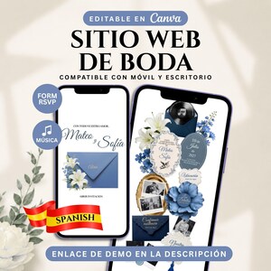 Plantilla Canva para Sitio Web de Boda en Azul Polvos y Verde Salvia: Editable, RSVP, Cuenta Regresiva (Descarga Digital)