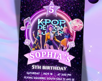 Invitación de Cazadores de Demonios KPOP, Invitación de cumpleaños de Cazadores de Demonios KPOP, Invitación de cumpleaños K Pop EDITABLE, Invitación de Guerreros K Pop