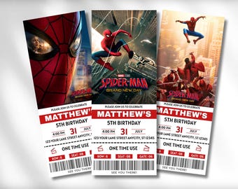 SpiderMan Brand New Day Ticket Invitation Template, Editable Movie Ticket Invite, Spider Birthday Party Invitation, Canva Editable Ticket