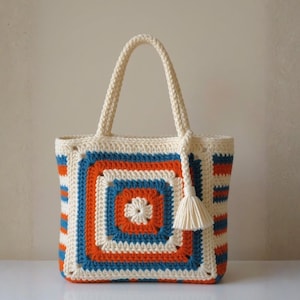 Borsa tote quadrata all'uncinetto in stile "nonna moderna" (modello PDF) / Borsa da mercato per principianti